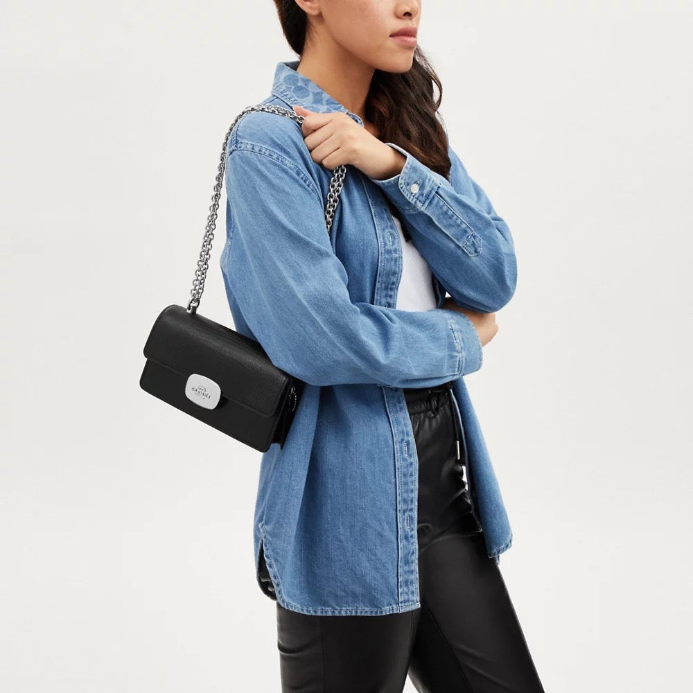 [INCOMING ETA 30 DAYS] COACH Eliza Flap Crossbody Bag Lizard-Embossed in Black (CR106)