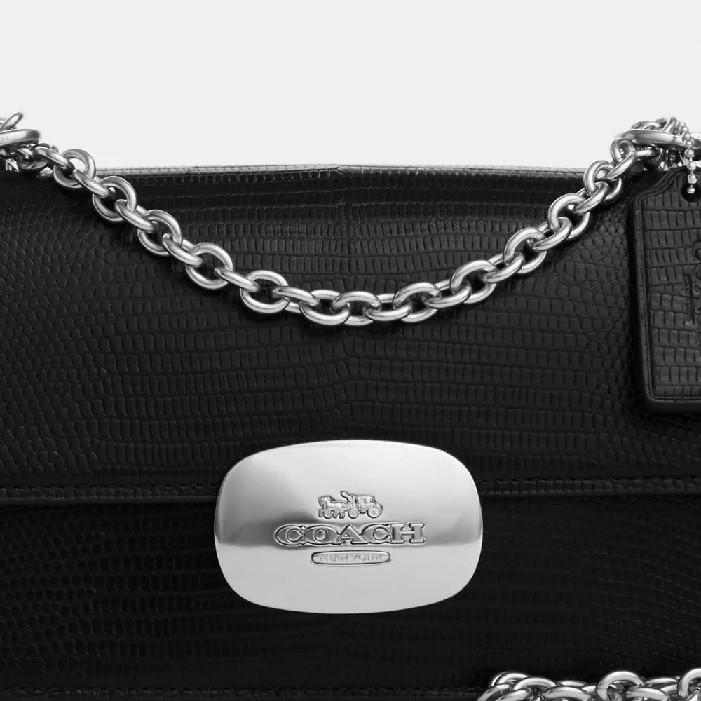 [INCOMING ETA 30 DAYS] COACH Eliza Flap Crossbody Bag Lizard-Embossed in Black (CR106)