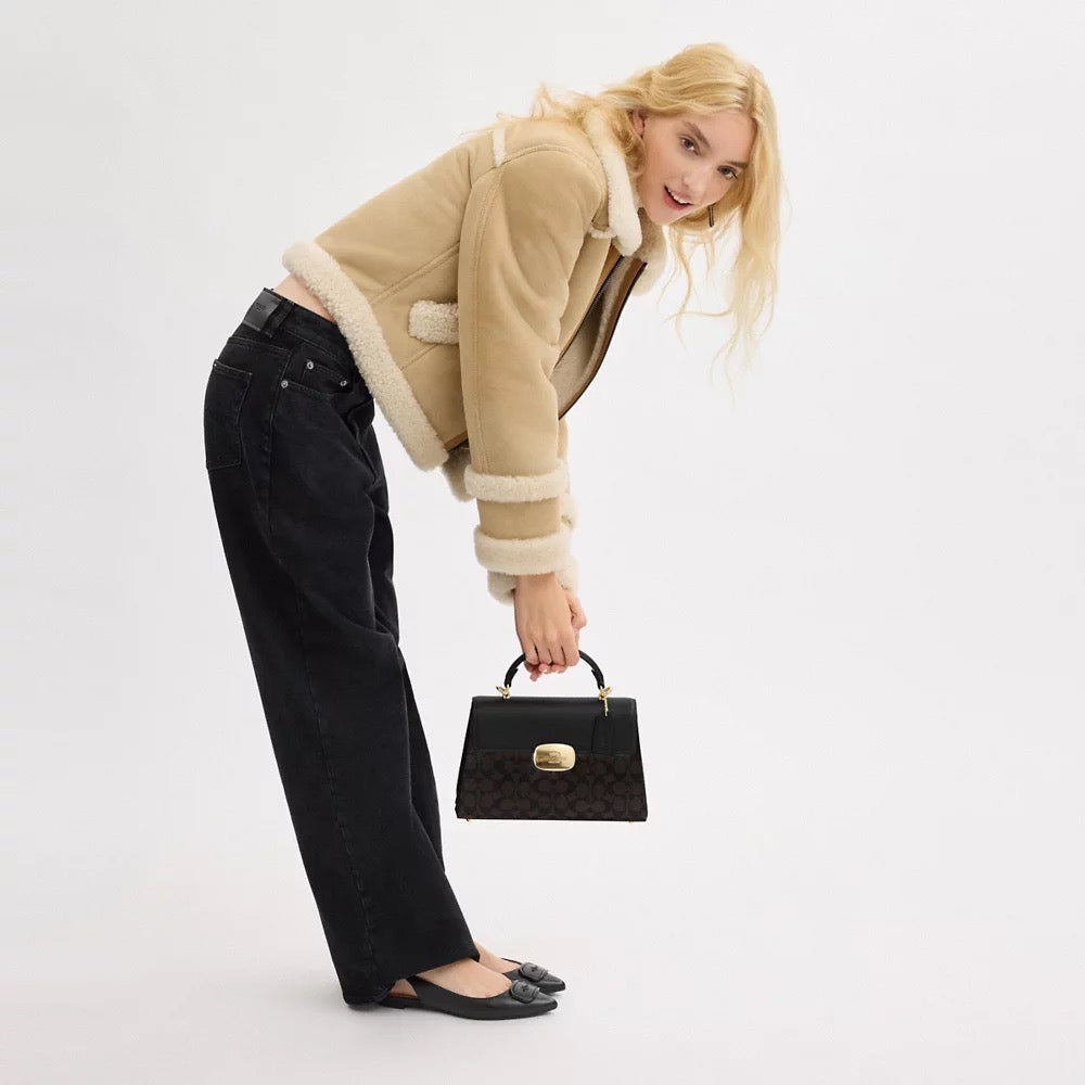 [SPECIAL DEAL][READY STOCK MY] COACH Eliza Top Handle Bag In Signature Canvas in Walnut/Black (CW012)