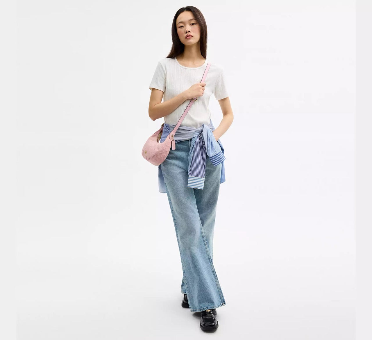 [INCOMING ETA 30 DAYS] COACH Emily Shoulder Bag In Signature Denim in Light Pink (CEN04)