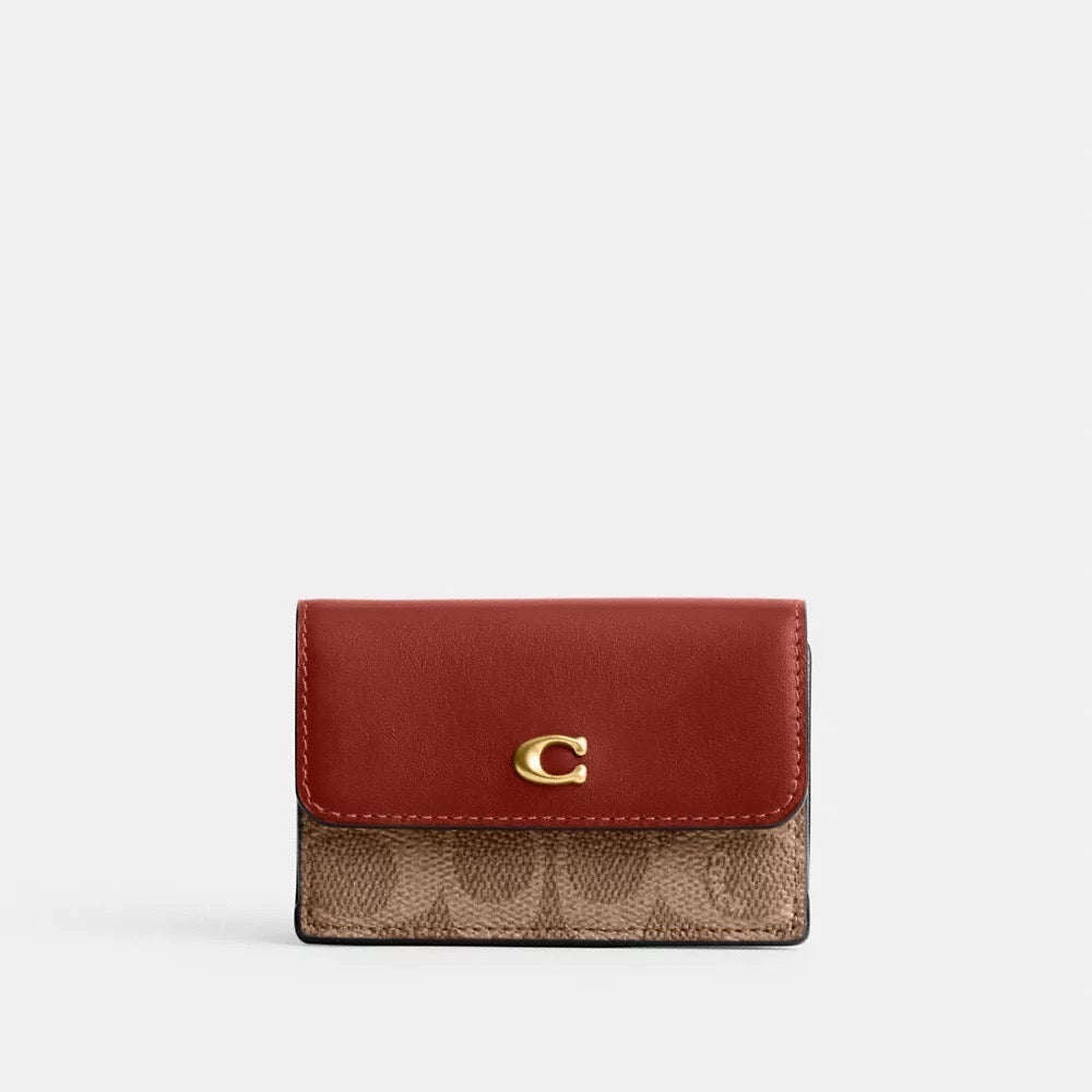 [READY STOCK MY] COACH Essential Mini Trifold Wallet In Signature Canvas in Tan/Rust (CM438)