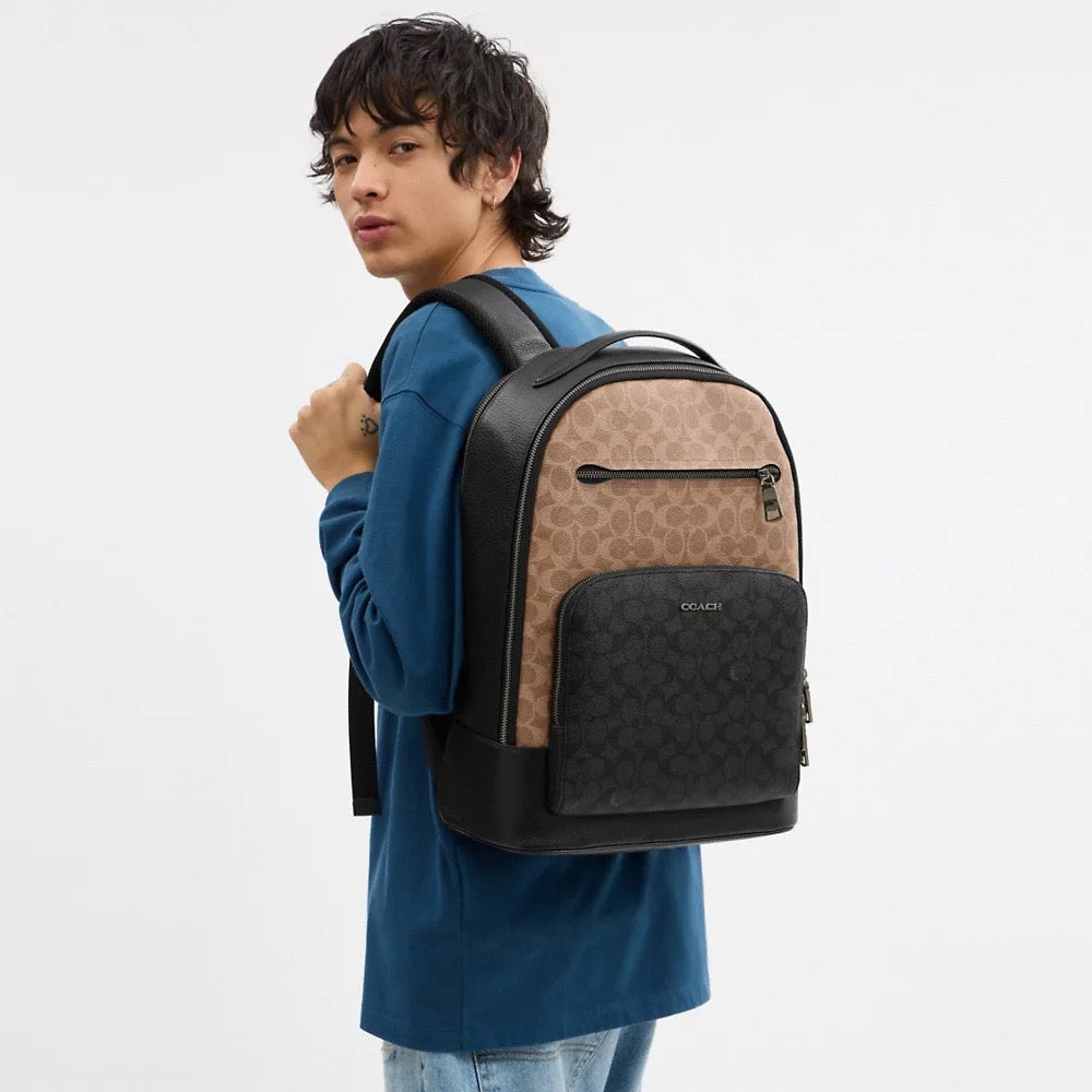 [INCOMING ETA 30 DAYS] COACH Ethan Backpack In Blocked Signature Canvas in Charcoal Black (CZ392)