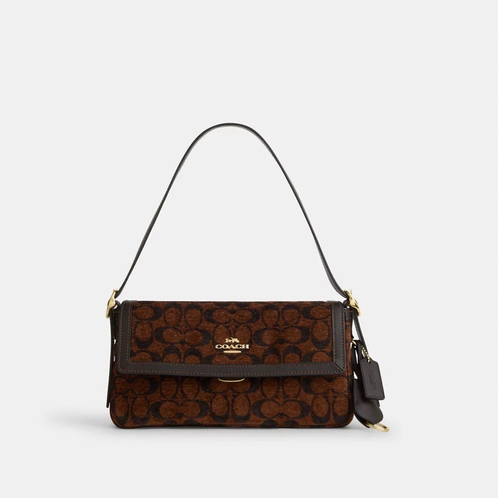 [INCOMING ETA 30 DAYS] COACH Etta Small Flap Shoulder Bag In Signature Chenille in Gold (CCV65)