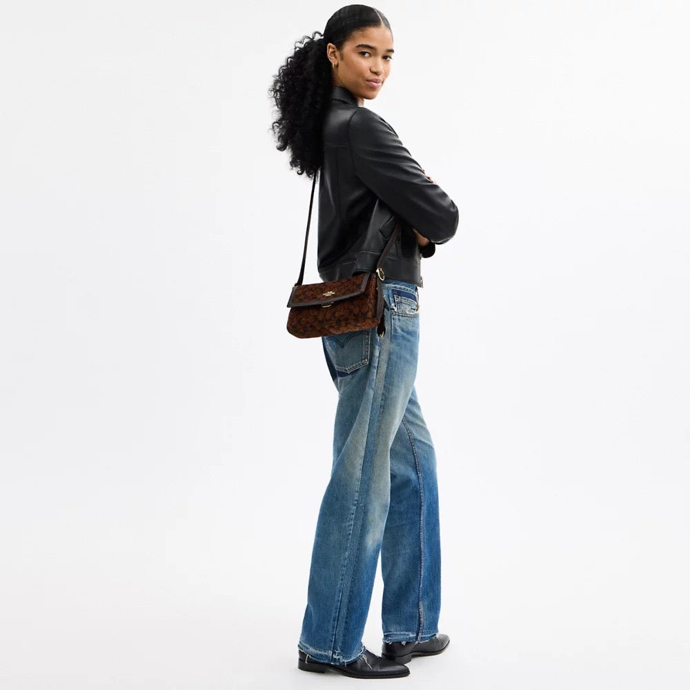 [INCOMING ETA 30 DAYS] COACH Etta Small Flap Shoulder Bag In Signature Chenille in Gold (CCV65)