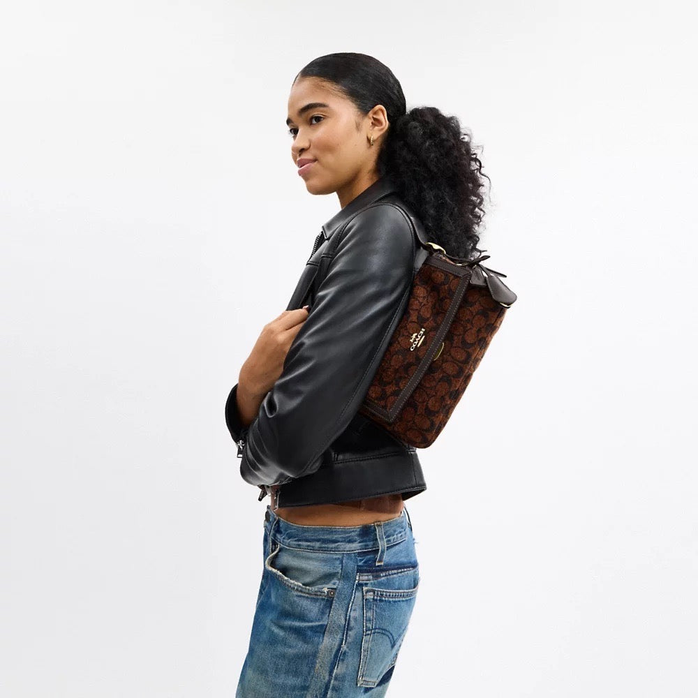 [INCOMING ETA 30 DAYS] COACH Etta Small Flap Shoulder Bag In Signature Chenille in Gold (CCV65)