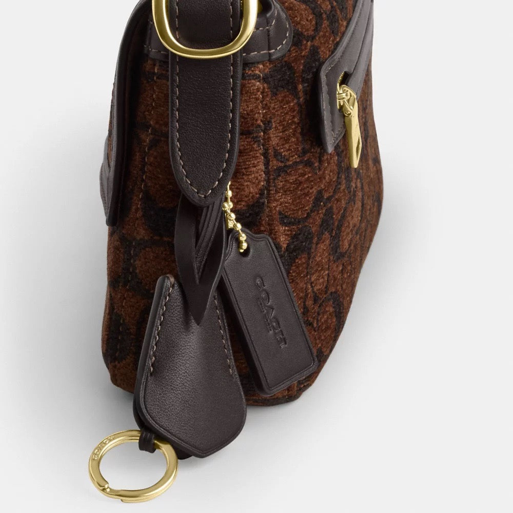 [INCOMING ETA 30 DAYS] COACH Etta Small Flap Shoulder Bag In Signature Chenille in Gold (CCV65)