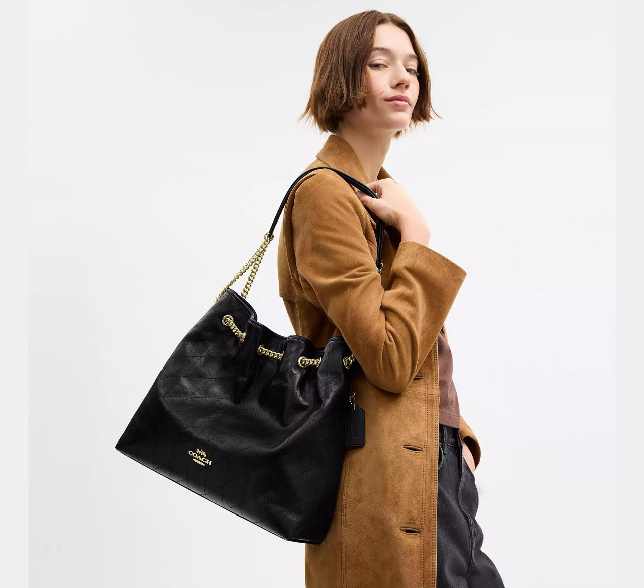 [READY STOCK MY] COACH Evelyn Large Shoulder Bag With Quilting in Black (CCZ81)