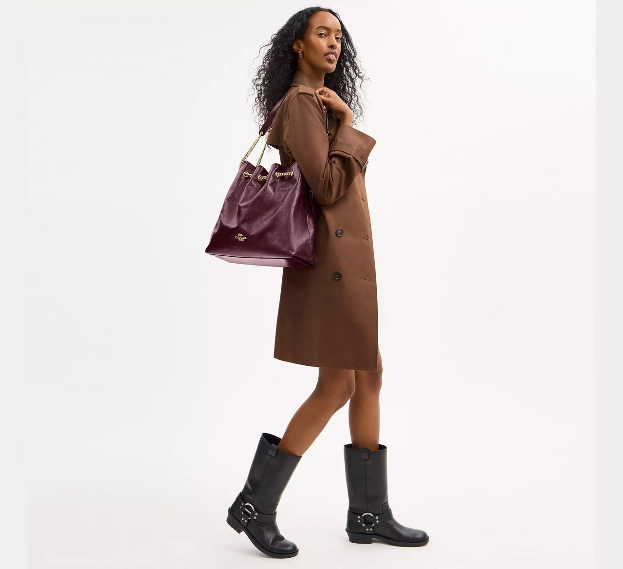 [INCOMING ETA 30 DAYS] COACH Evelyn Large Shoulder Bag With Quilting in Dark Wine (CCZ81)