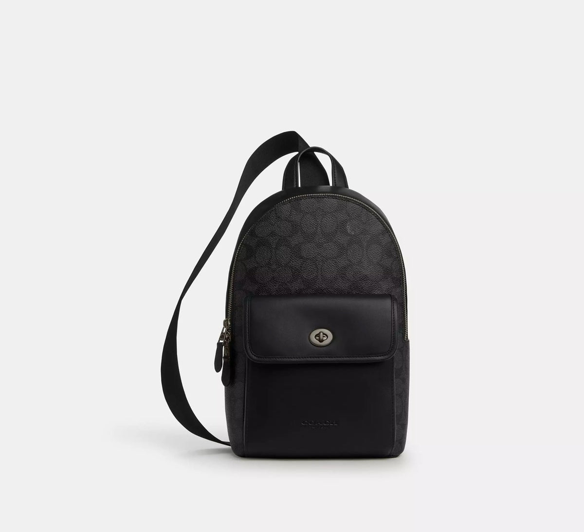[READY STOCK MY] COACH For Men Turnlock Sling Pack In Signature Canvas in Charcoal/Black (CAJ92)