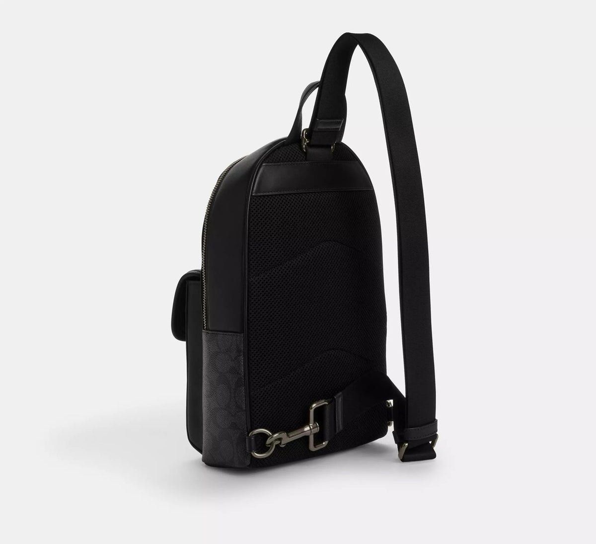 [READY STOCK MY] COACH For Men Turnlock Sling Pack In Signature Canvas in Charcoal/Black (CAJ92)