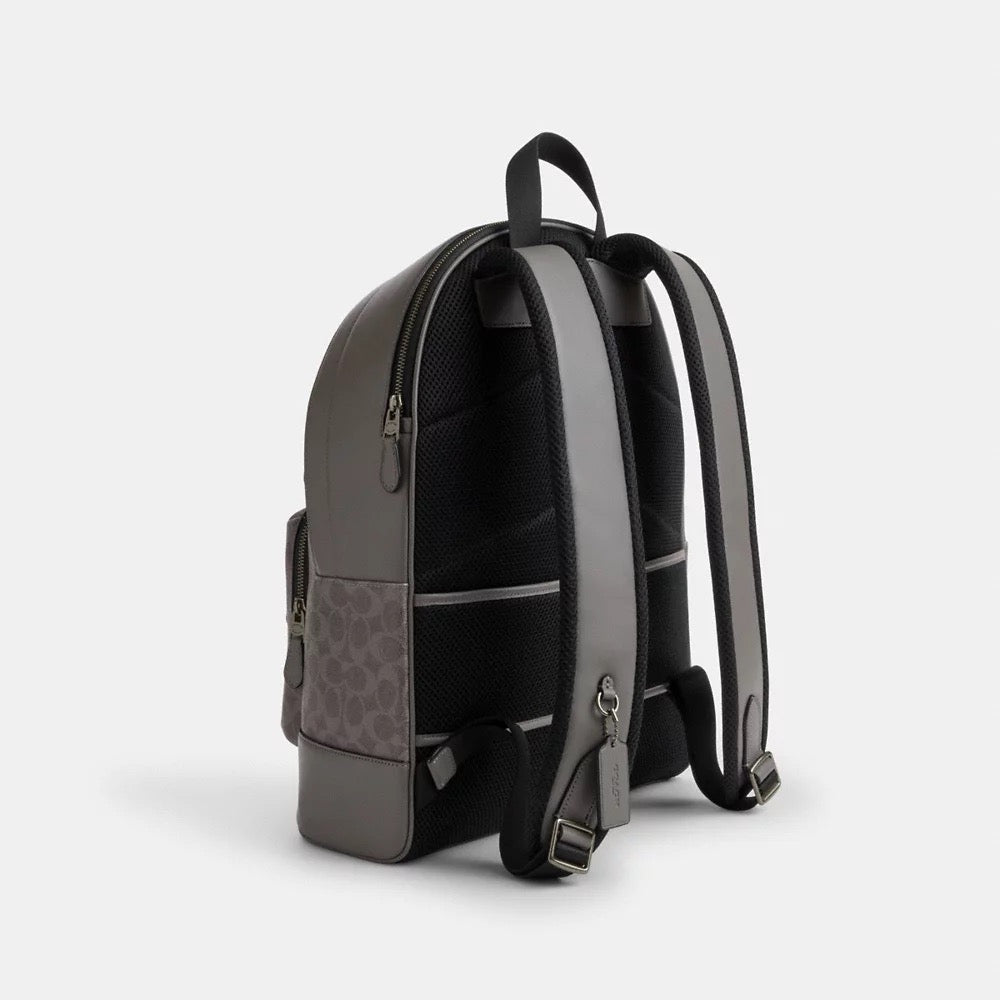 [INCOMING ETA 30 DAYS] COACH For Men West Backpack In Signature Canvas With Varsity Stripe in Ochre/Chalk (CV922)