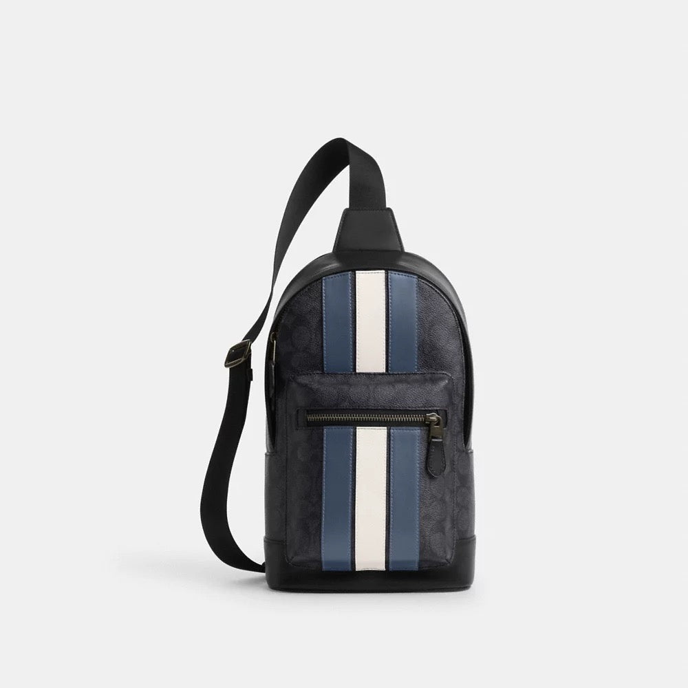 [INCOMING ETA 30 DAYS] COACH For Men West Pack In Sig Canvas With Varsity Stripe in Denim/Chalk (CV923)