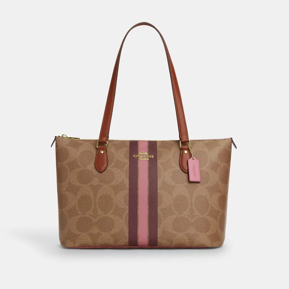 [INCOMING ETA 30 DAYS] COACH Gallery Tote Bag In Signature Canvas With Stripe Print in Tan Multi (CBM18)