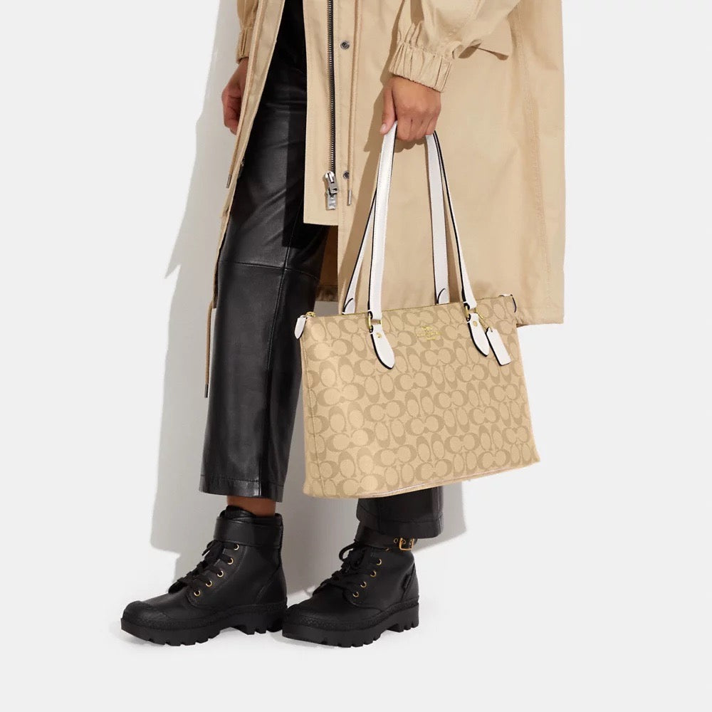 [READY STOCK MY] COACH Gallery Tote Bag In Signature Canvas in Light Khaki/Chalk (CS187)
