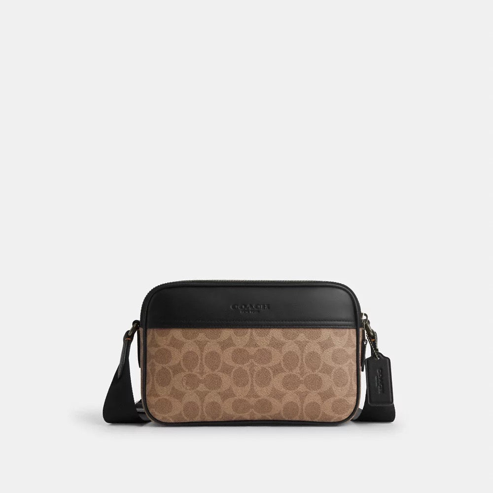 [INCOMING ETA END NOV 2024] COACH Men Graham Crossbody Bag In Signature Canvas in Tan/Black (CV921)