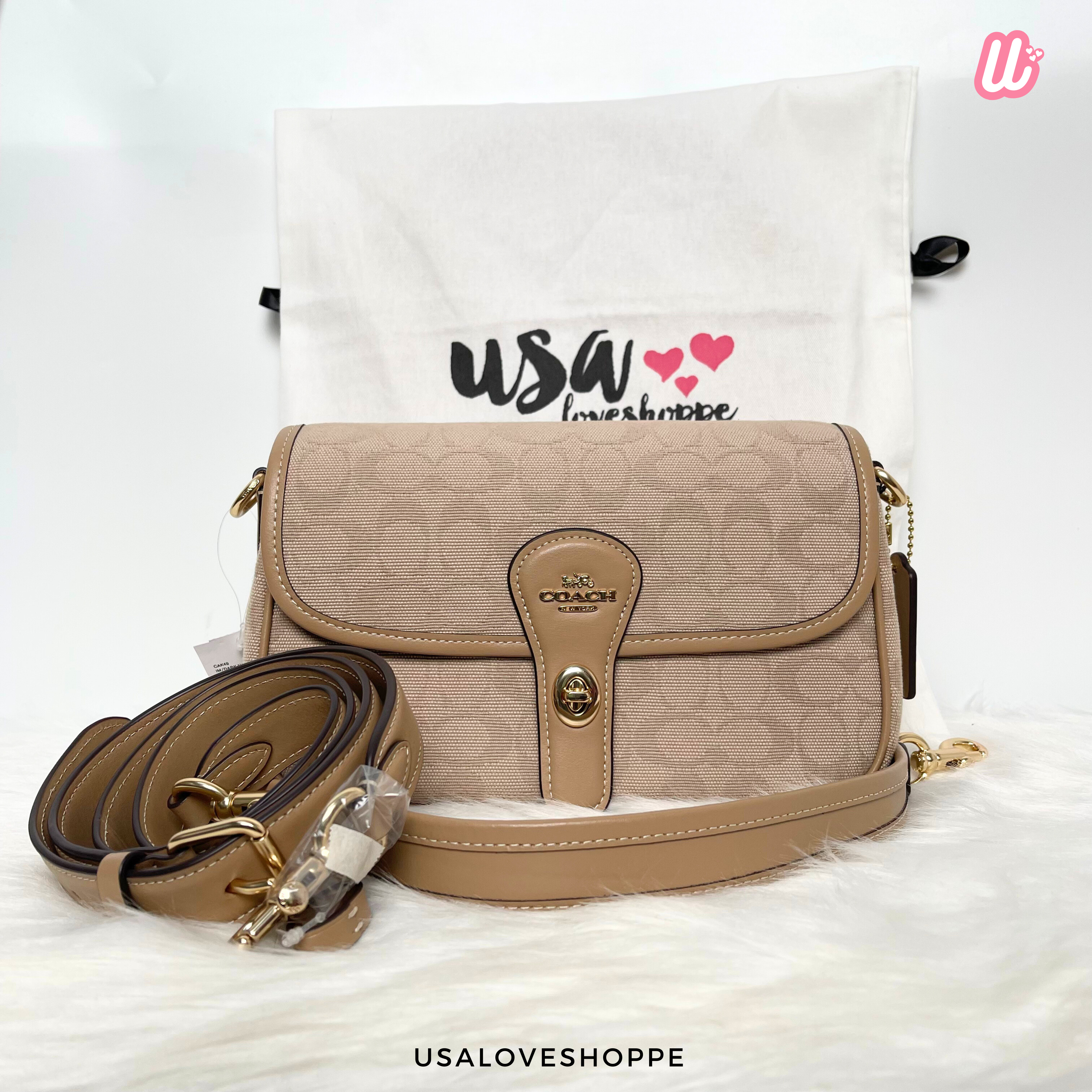 [READY STOCK MY][DEFECT] COACH Hadley Shoulder Bag With Signature Canvas in Dark Natural Multi (CAK49)