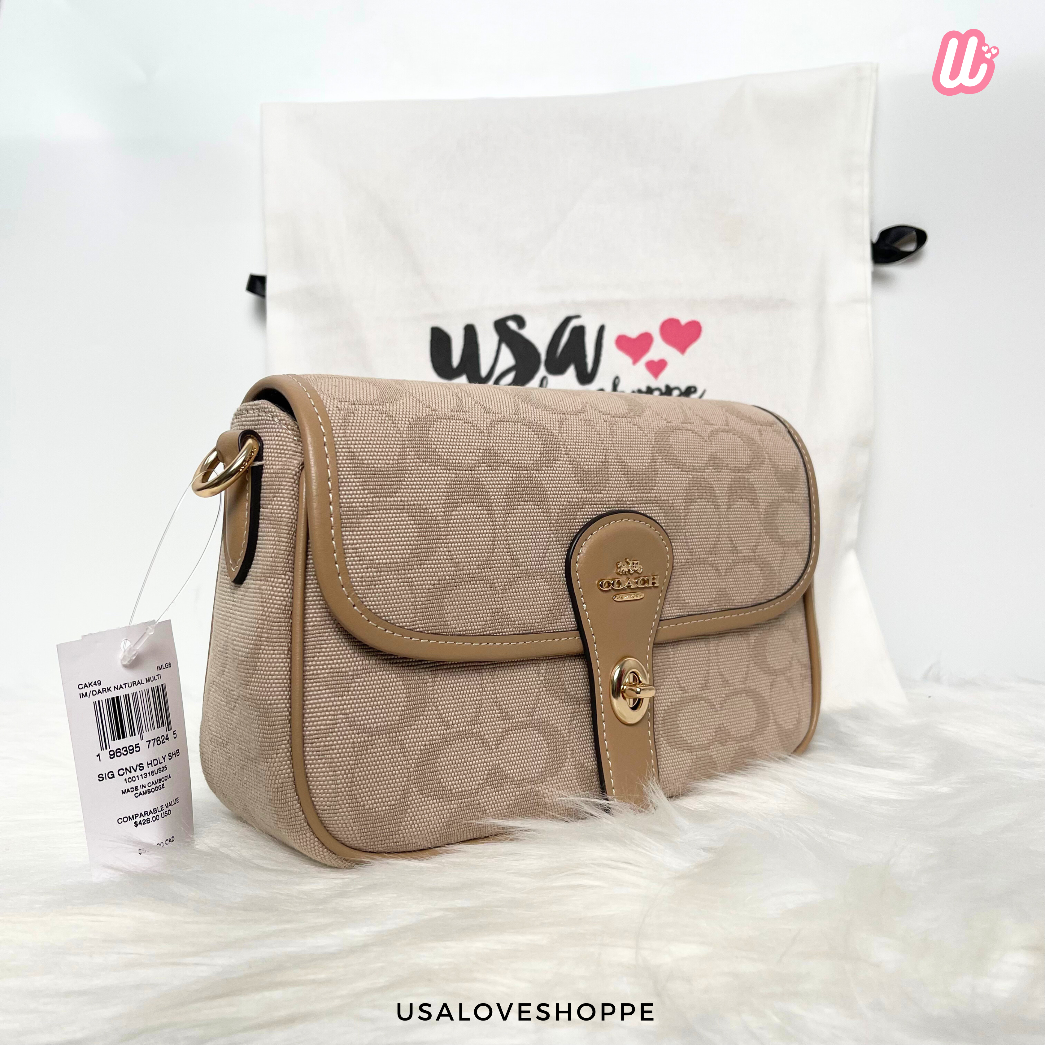 [READY STOCK MY][DEFECT] COACH Hadley Shoulder Bag With Signature Canvas in Dark Natural Multi (CAK49)