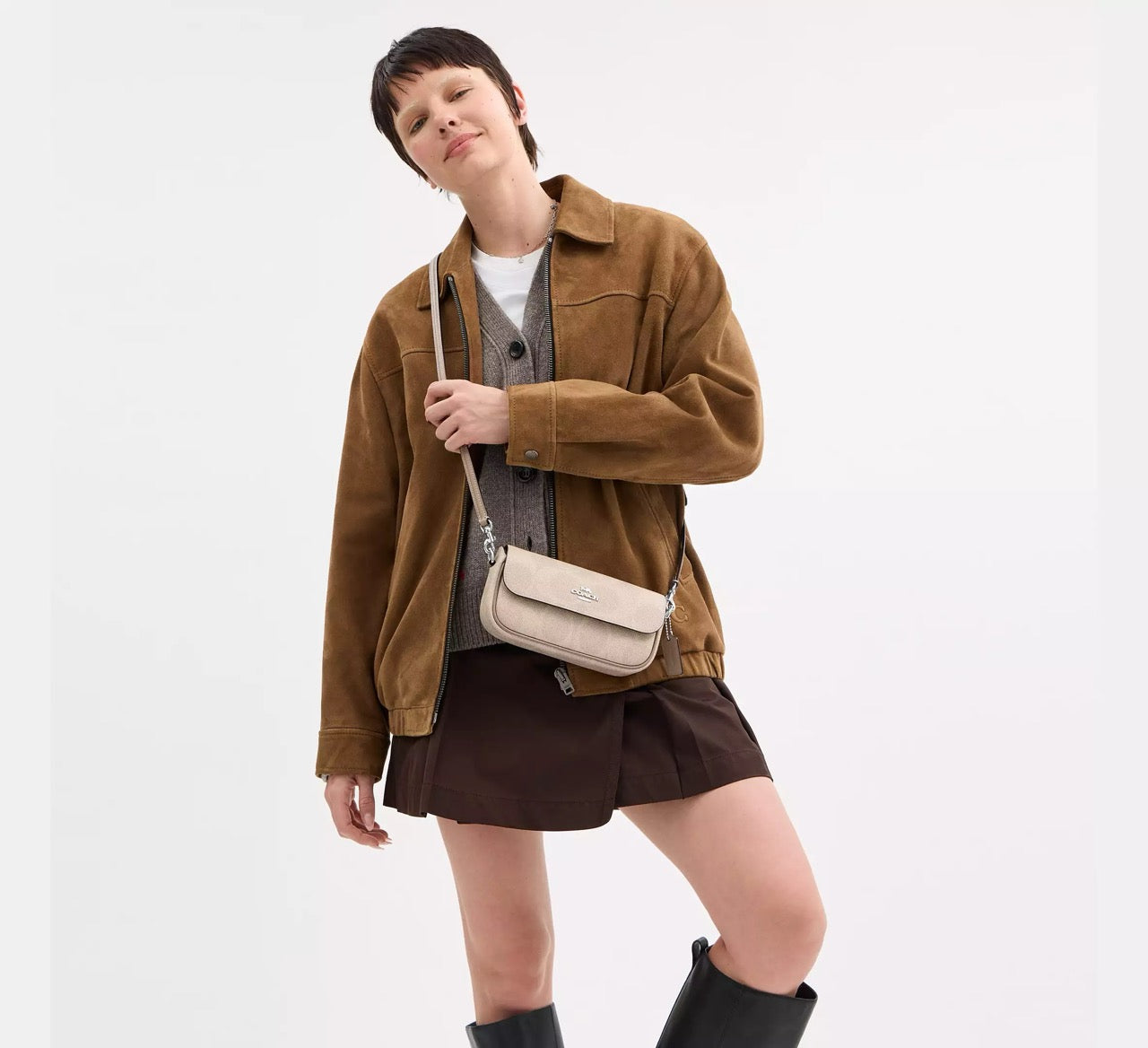 [INCOMING ETA 30 DAYS] COACH Hailey Flap Bag In Signature Canvas in Sand/Taupe (SHW)(CAN70)