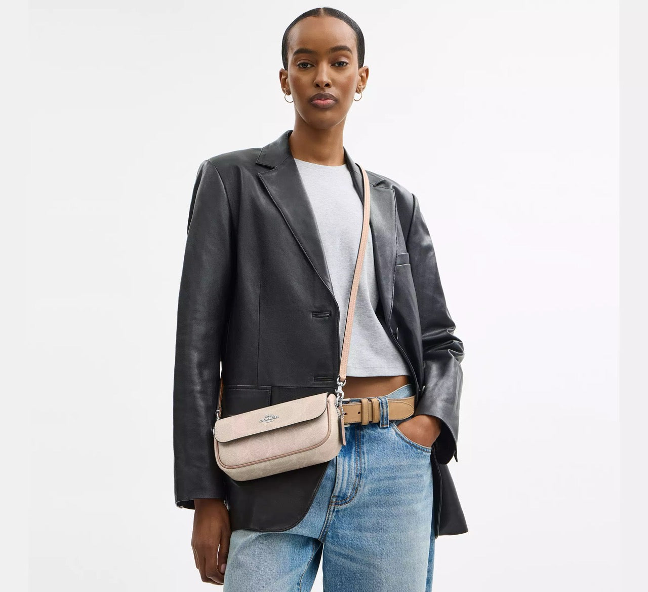 [INCOMING ETA 30 DAYS] COACH Hailey Flap Bag In Signature Canvas in Sand/Taupe (SHW)(CAN70)