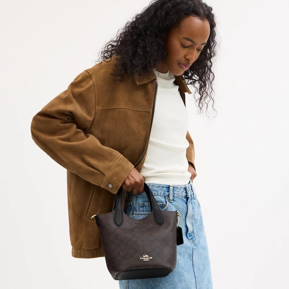 [INCOMING ETA 30 DAYS] COACH Hanna Bucket Bag In Signature Canvas in Walnut Black (CAF16)