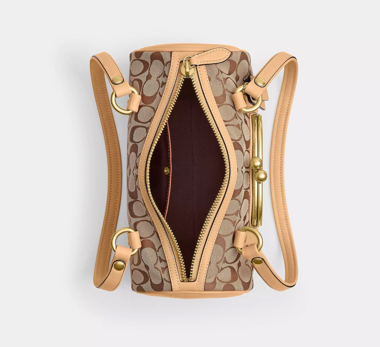 [WEB EXCLUSIVE][INCOMING ETA 30 DAYS] COACH Kisslock Barrel Bag 28 In Signature Jacquard in Khaki Light Peach (CEN91)