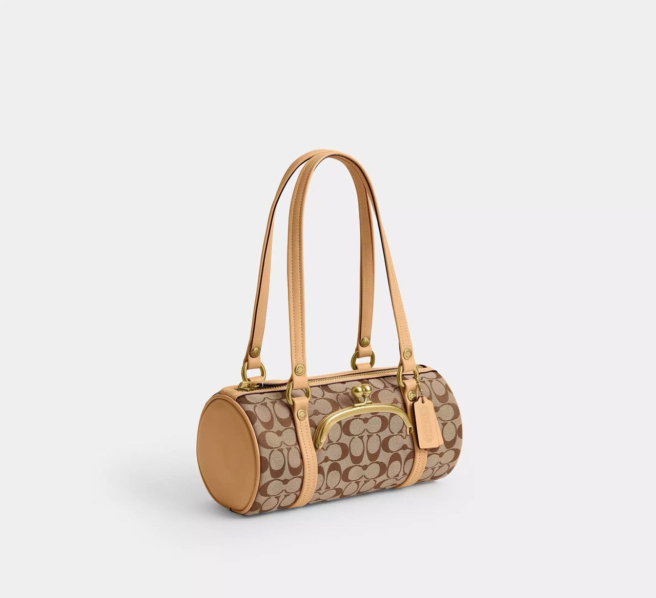 [WEB EXCLUSIVE][INCOMING ETA 30 DAYS] COACH Kisslock Barrel Bag 28 In Signature Jacquard in Khaki Light Peach (CEN91)