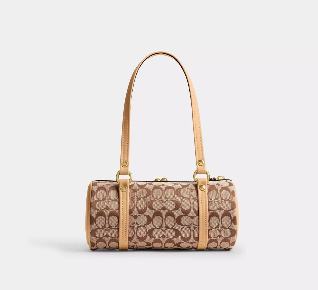 [WEB EXCLUSIVE][INCOMING ETA 30 DAYS] COACH Kisslock Barrel Bag 28 In Signature Jacquard in Khaki Light Peach (CEN91)