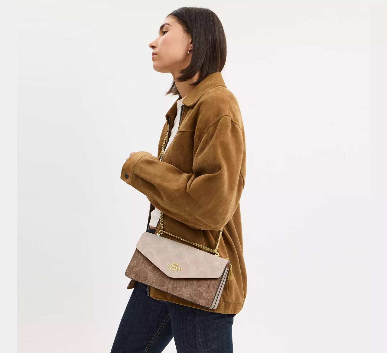 [INCOMING ETA 30 DAYS] COACH Klare Envelope Crossbody Bag In Blocked Signature Canvas in Sand/Tan (CBI99)