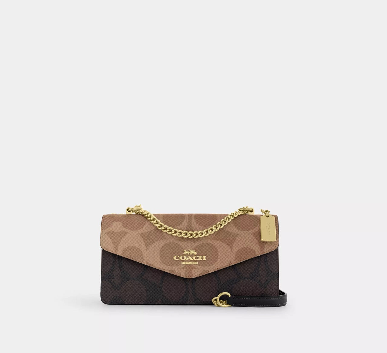 [INCOMING ETA 30 DAYS] COACH Klare Envelope Crossbody Bag In Blocked Signature Canvas in Walnut/Tan (CBI99)
