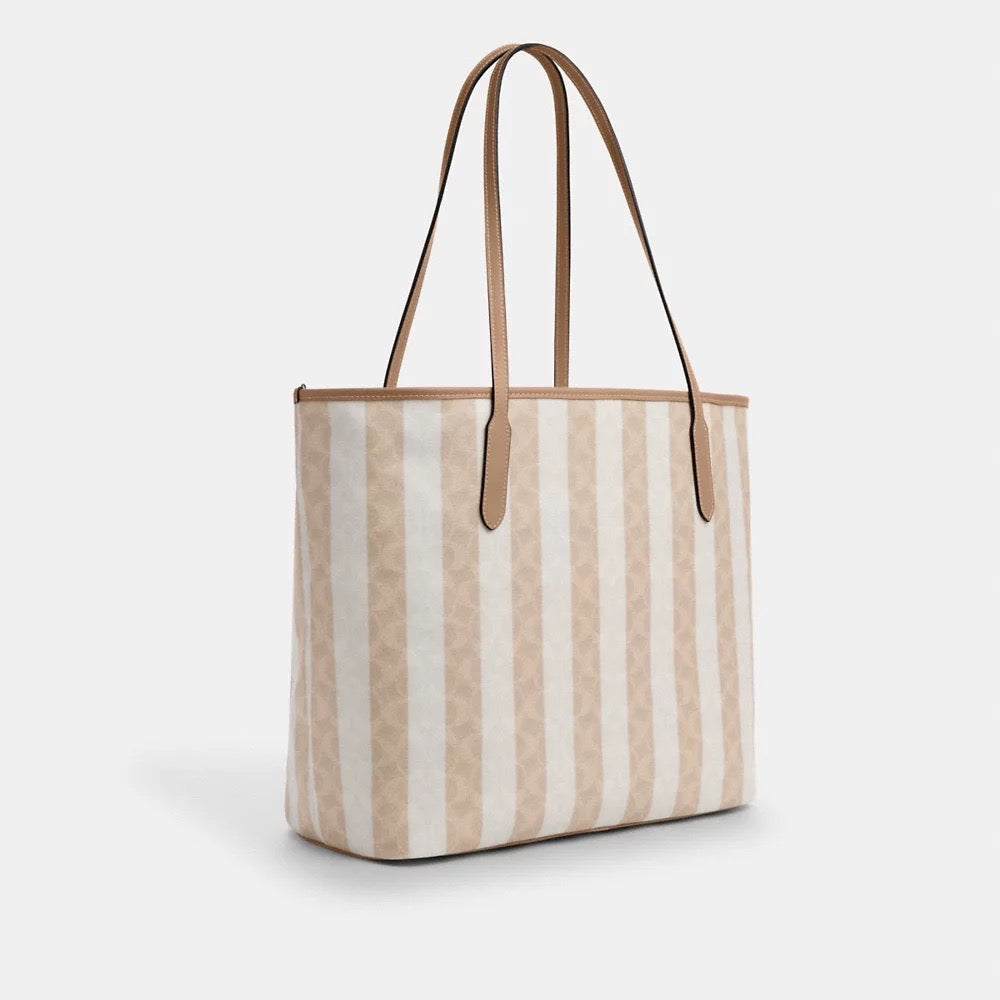 [INCOMING ETA 30 DAYS] COACH Large City Tote Bag In Signature Canvas With Stripe in Sand/Tan (SHW)(CBI03)