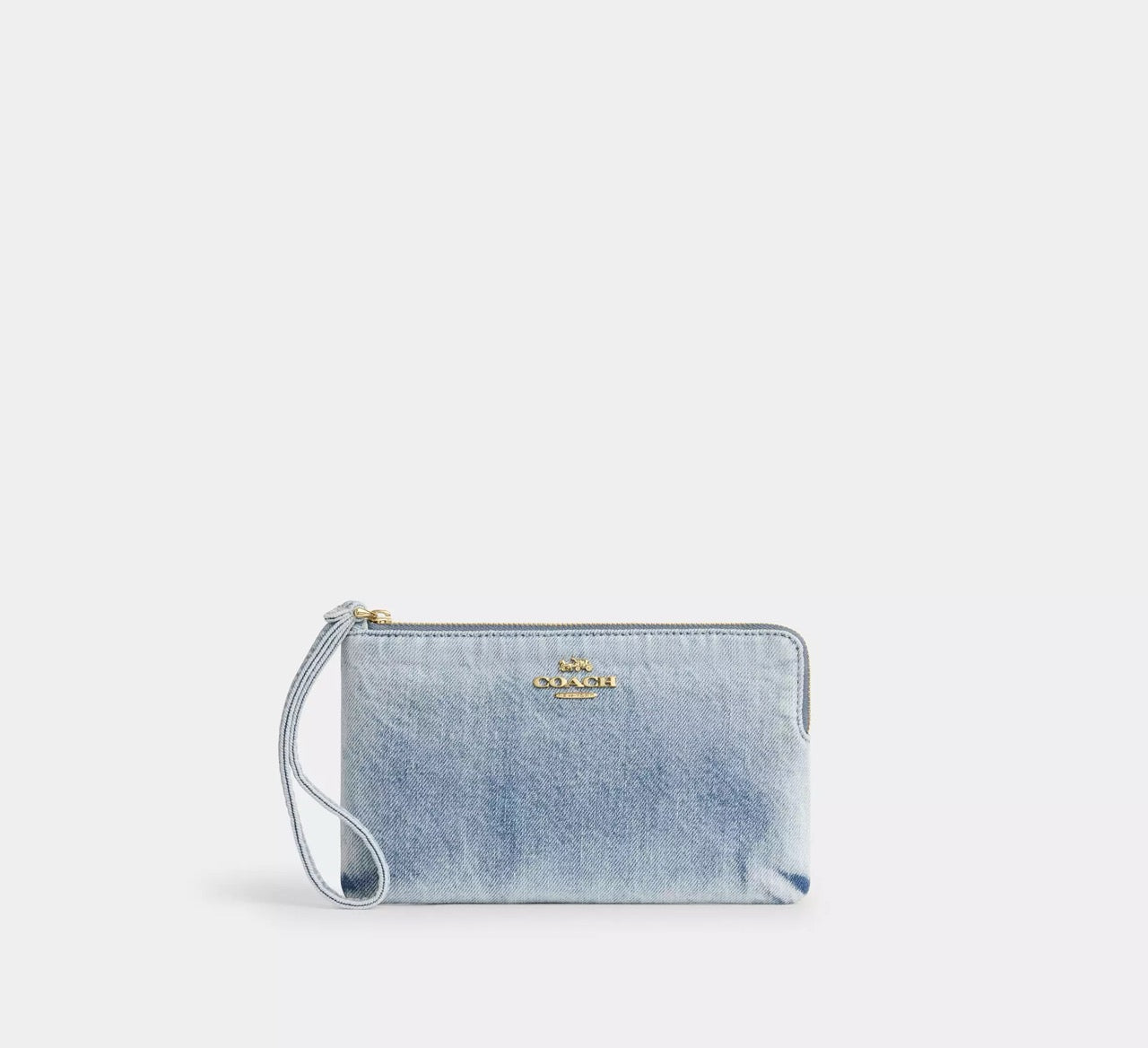[INCOMING ETA 30 DAYS] COACH Large Corner Zip Wristlet In Loved Denim in Light Indigo (CEF68)