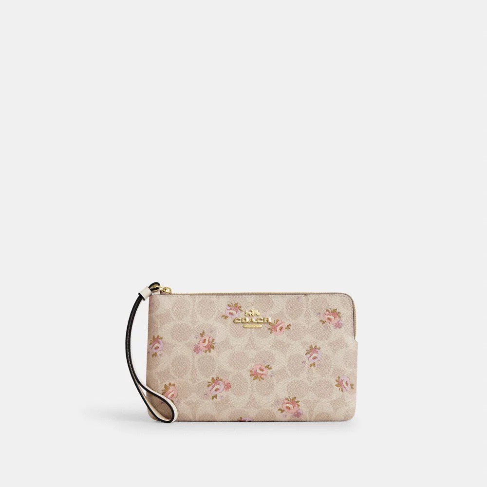 [INCOMING ETA 30 DAYS] COACH Large Corner Zip Wristlet In Signature Canvas in Sand Multi (CBA72)