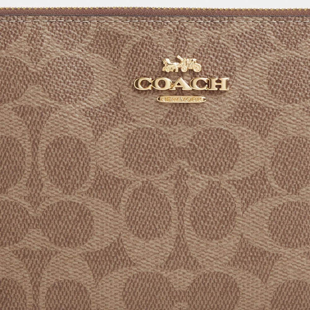 [INCOMING ETA 30 DAYS] COACH Large Corner Zip Wristlet In Signature Canvas in Tan/Brown (CZ277)