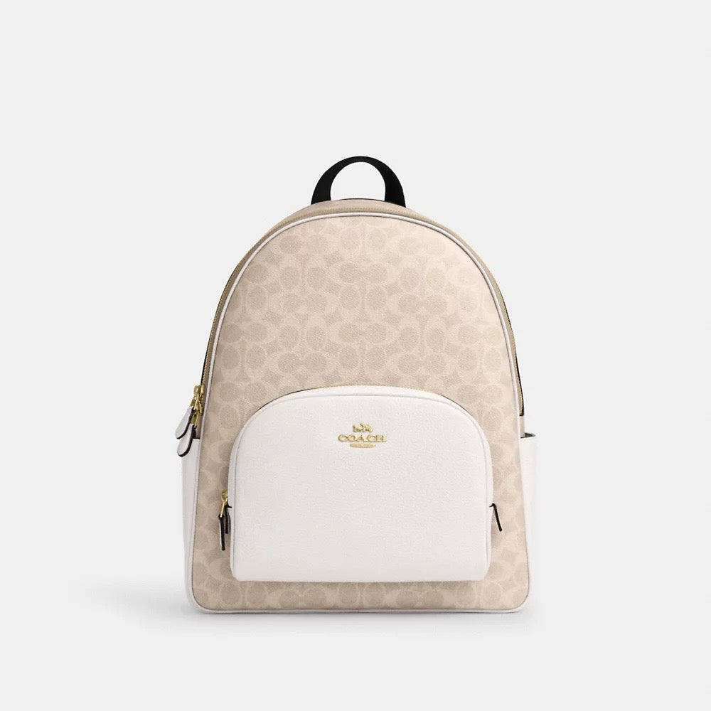 [INCOMING ETA 30 DAYS] COACH Large Court Backpack In Signature Canvas in Sand Chalk (CZ175)