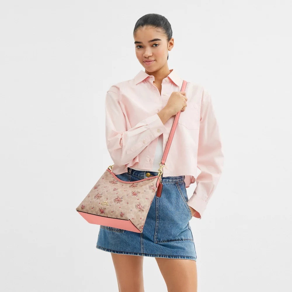 [INCOMING ETA 30 DAYS] COACH Laurel Shoulder Bag In Signature Canvas With Floral Print in Sand Multi (CAL36)