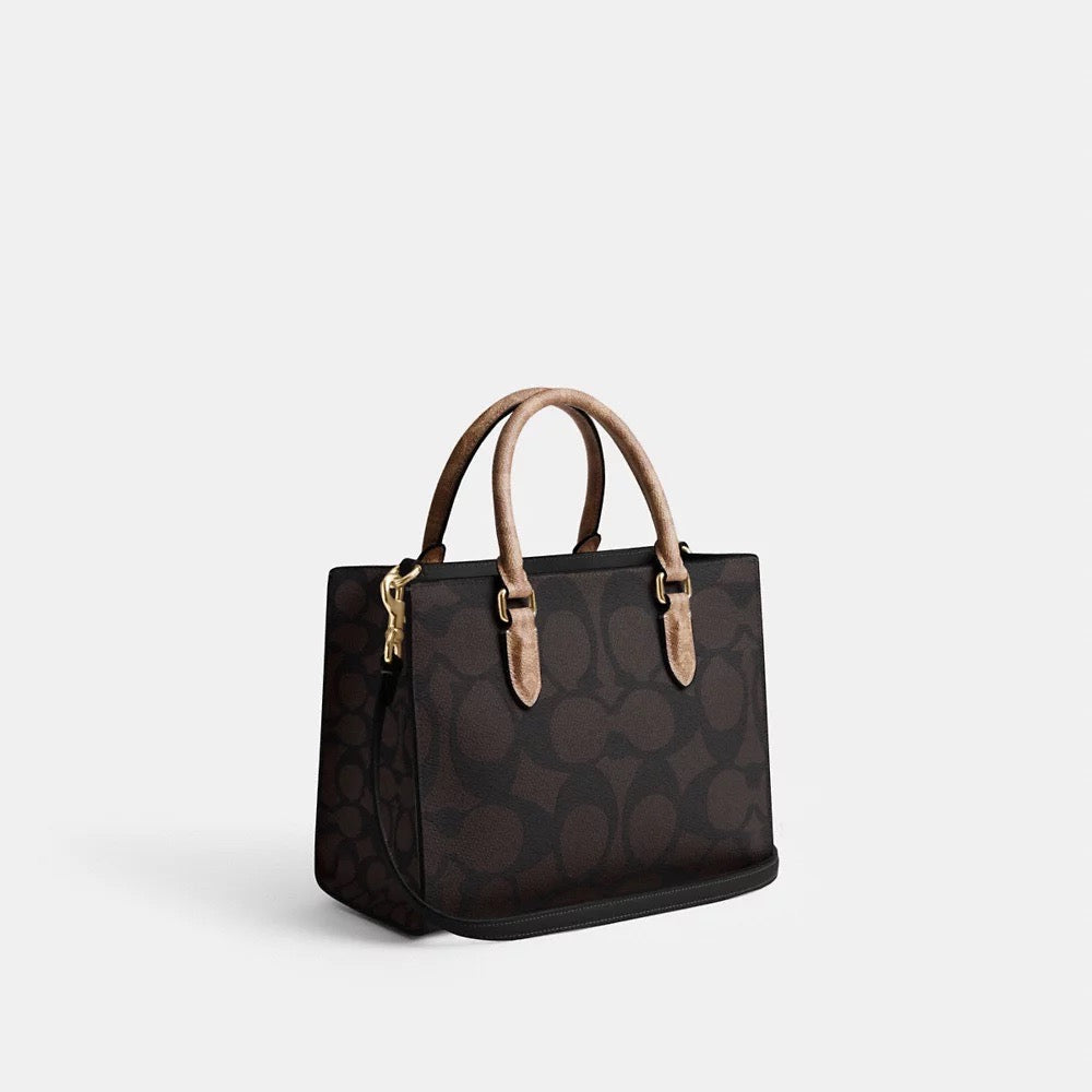 [INCOMING ETA 30 DAYS] COACH Maggie Small Tote Bag In Blocked Signature Canvas in Walnut/Tan (CY676)
