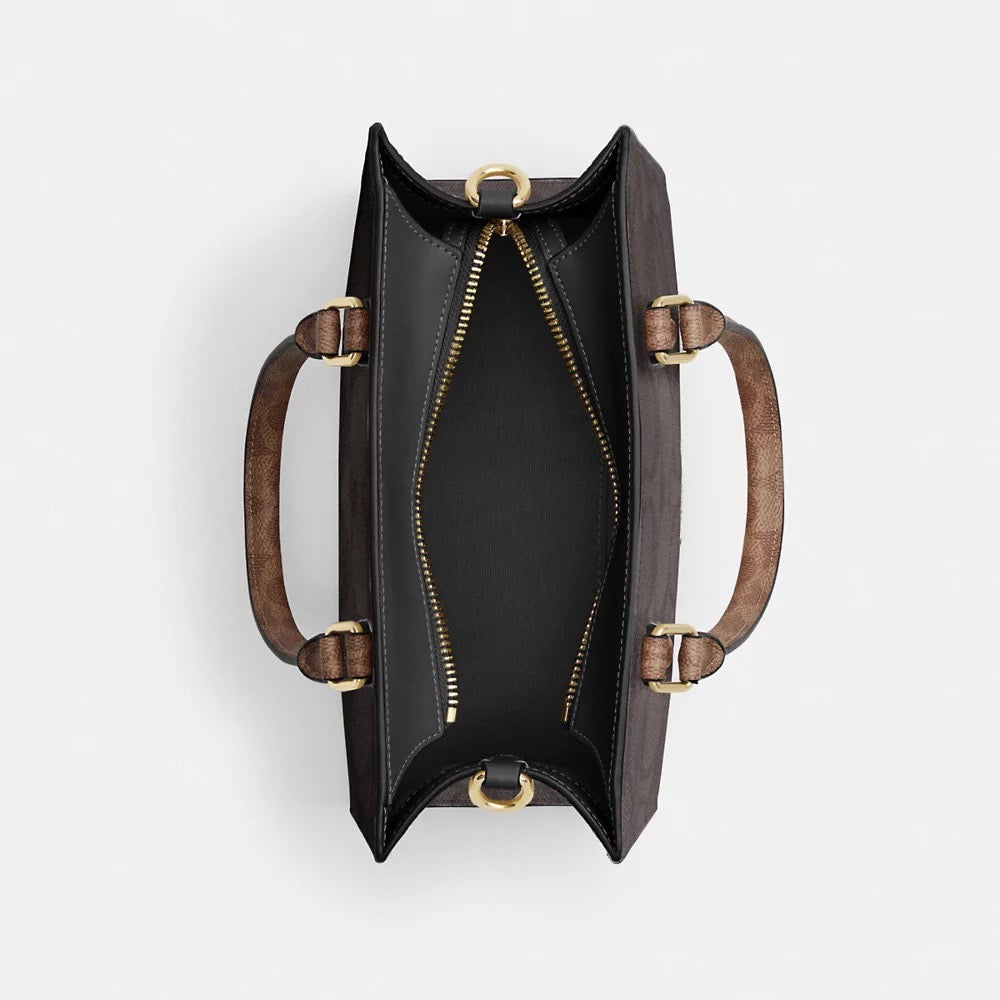 [INCOMING ETA 30 DAYS] COACH Maggie Small Tote Bag In Blocked Signature Canvas in Walnut/Tan (CY676)