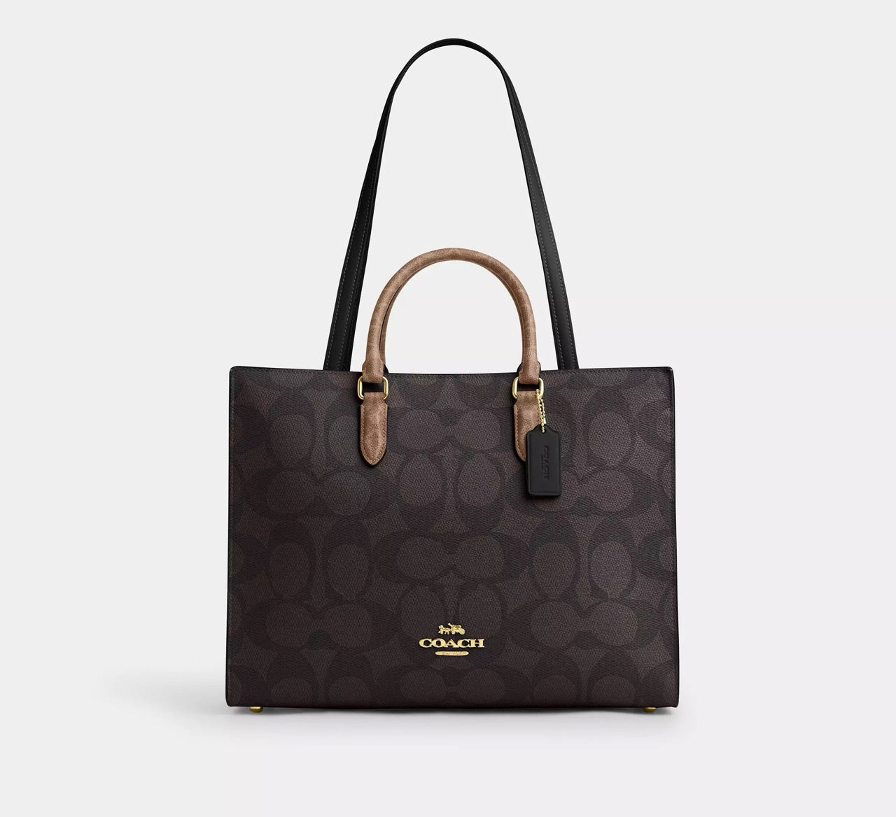 [INCOMING ETA 30 DAYS] COACH Maggie Tote Bag In Blocked Signature Canvas in Walnut/Tan (CY677)