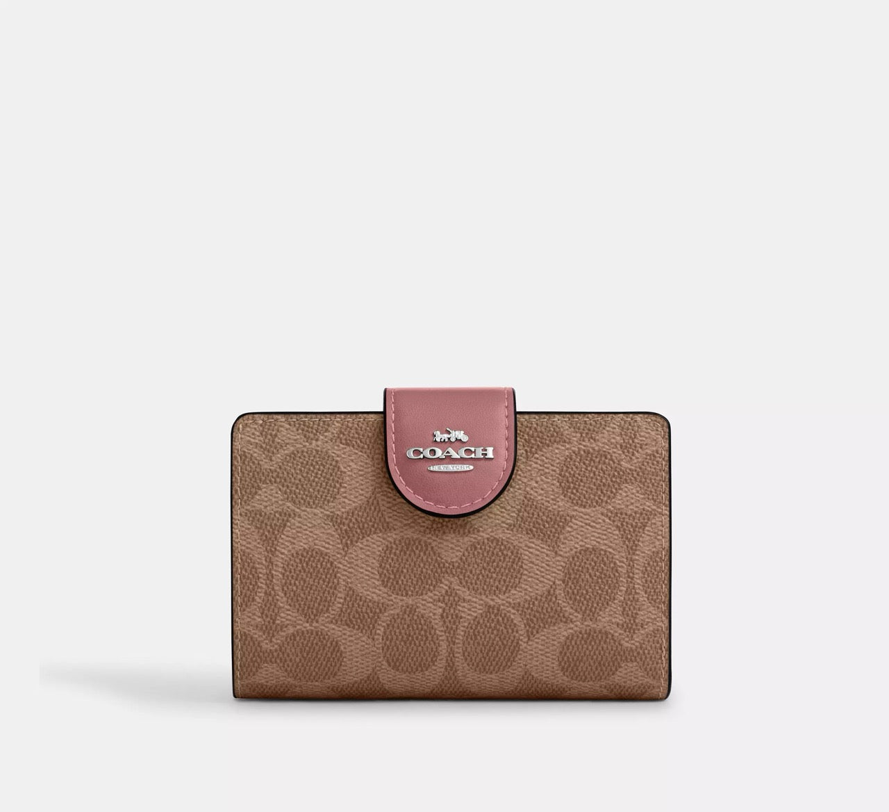 [READY STOCK MY] COACH Medium Corner Zip Wallet In Signature Canvas in Dusty Pink (CW786)