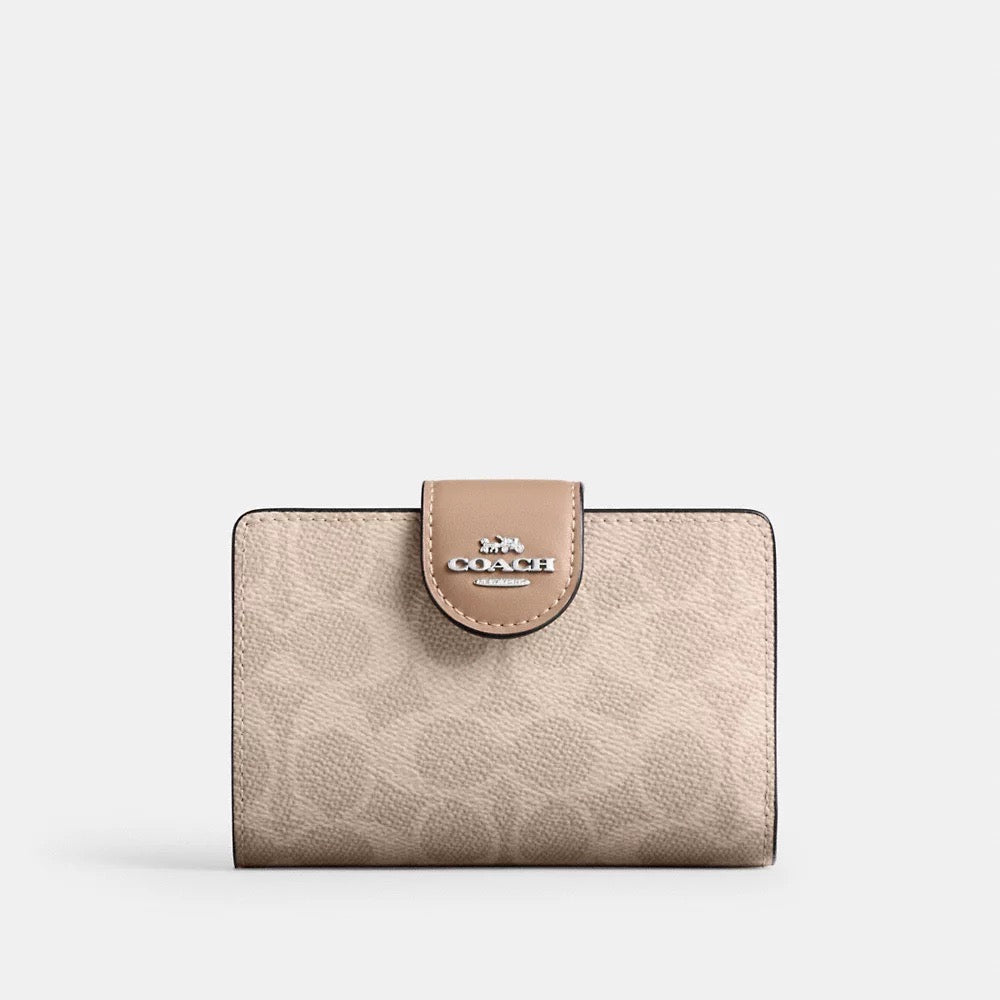 [INCOMING ETA 30 DAYS] COACH Medium Corner Zip Wallet In Signature Canvas in Silver (CW786)