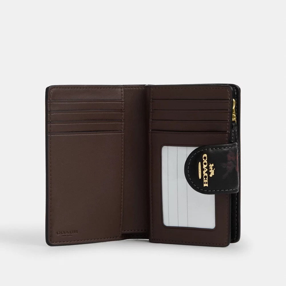 [INCOMING ETA 30 DAYS] COACH Medium Corner Zip Wallet With Floral Print in Black/Wine Multi (CCR20)