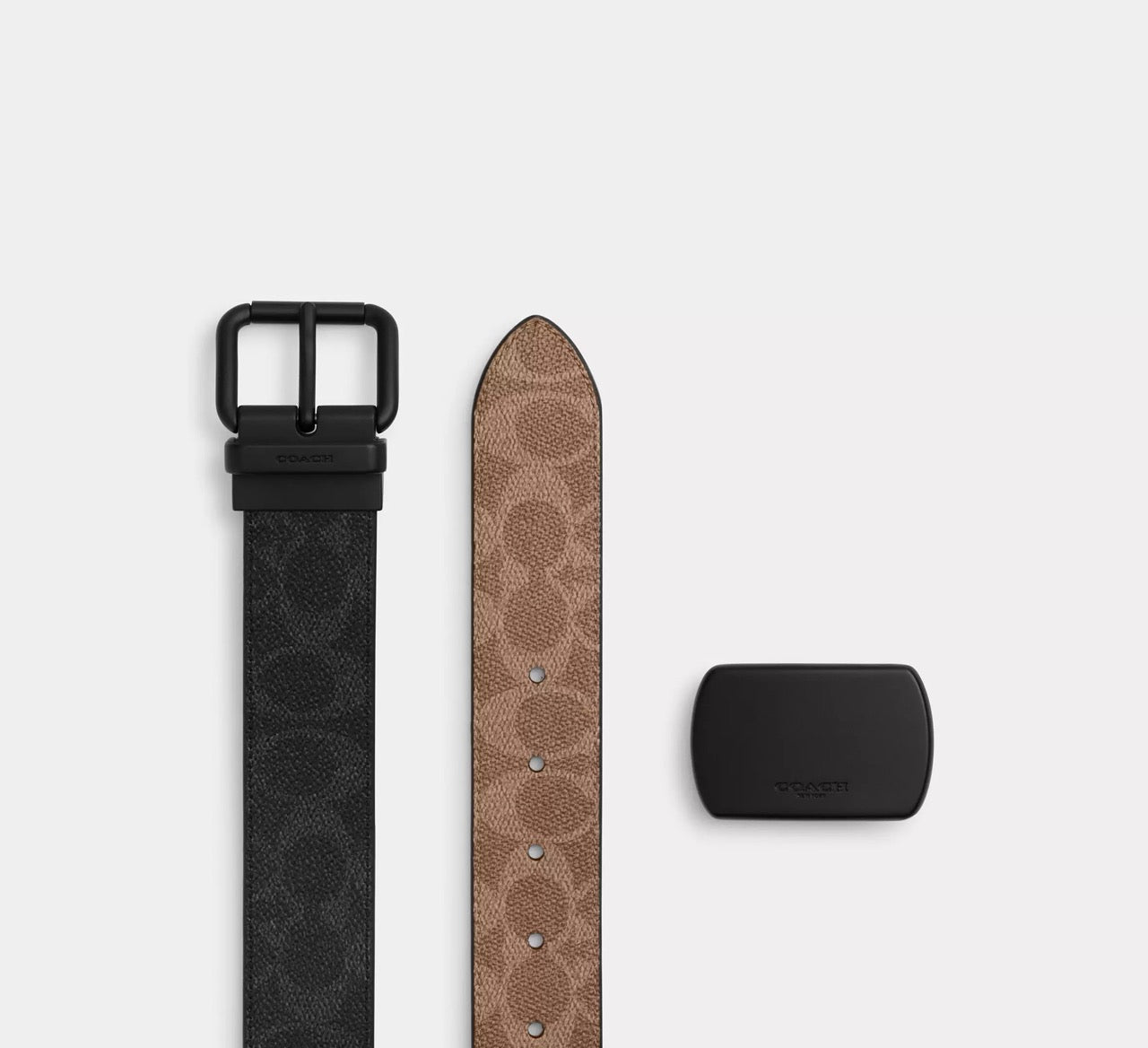 [WEB EXCLUSIVE][INCOMING ETA 30 DAYS] COACH Men Boxed Roller Buckle Cut-To-Size Reversible Belt, 38 Mm in Black Signature (CDL90)