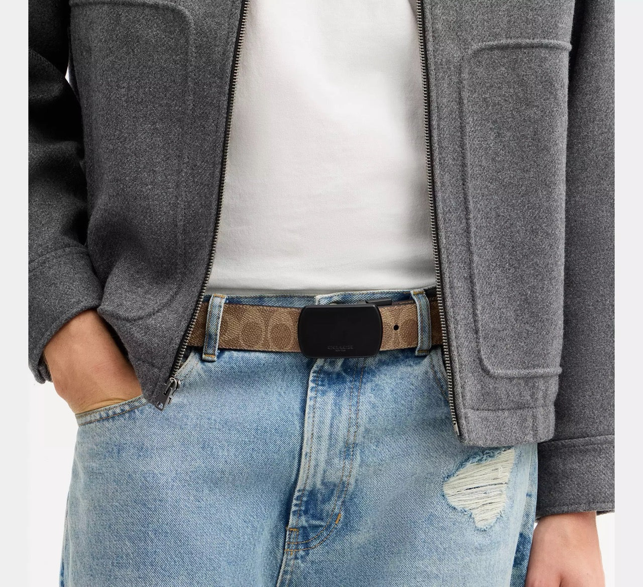 [WEB EXCLUSIVE][INCOMING ETA 30 DAYS] COACH Men Boxed Roller Buckle Cut-To-Size Reversible Belt, 38 Mm in Black Signature (CDL90)