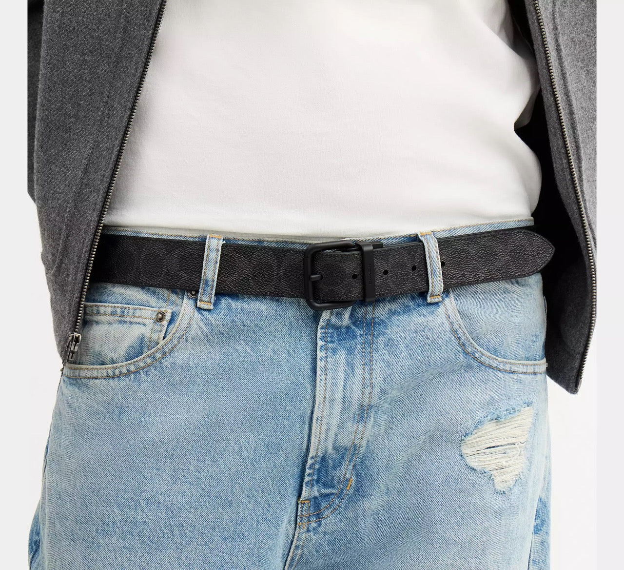 [WEB EXCLUSIVE][INCOMING ETA 30 DAYS] COACH Men Boxed Roller Buckle Cut-To-Size Reversible Belt, 38 Mm in Black Signature (CDL90)