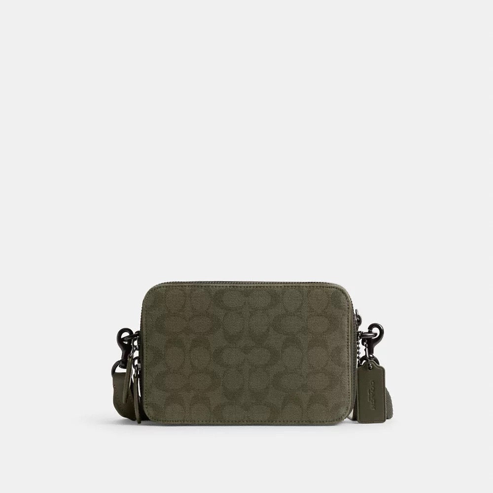 COACH Men Charter Crossbody Bag 19 In Signature Canvas Jacquard in Army Green (CU206)