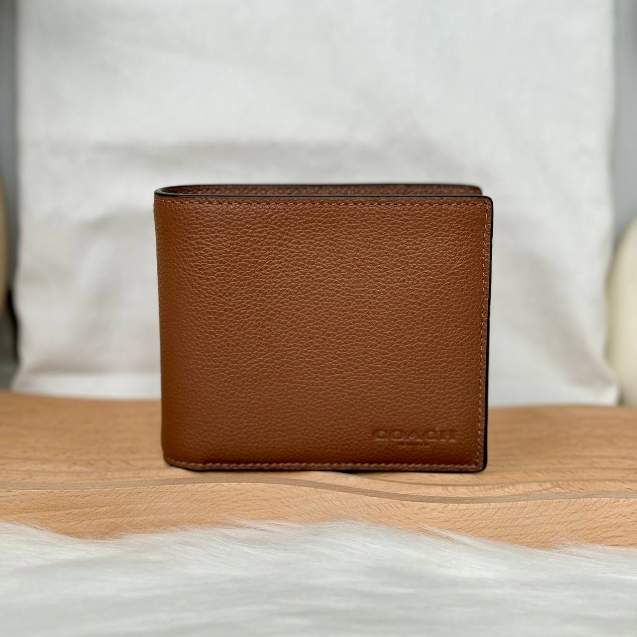 [CLEARANCE] COACH Men Compact ID Sport Calf Leather Wallet in Dark Saddle (74991)