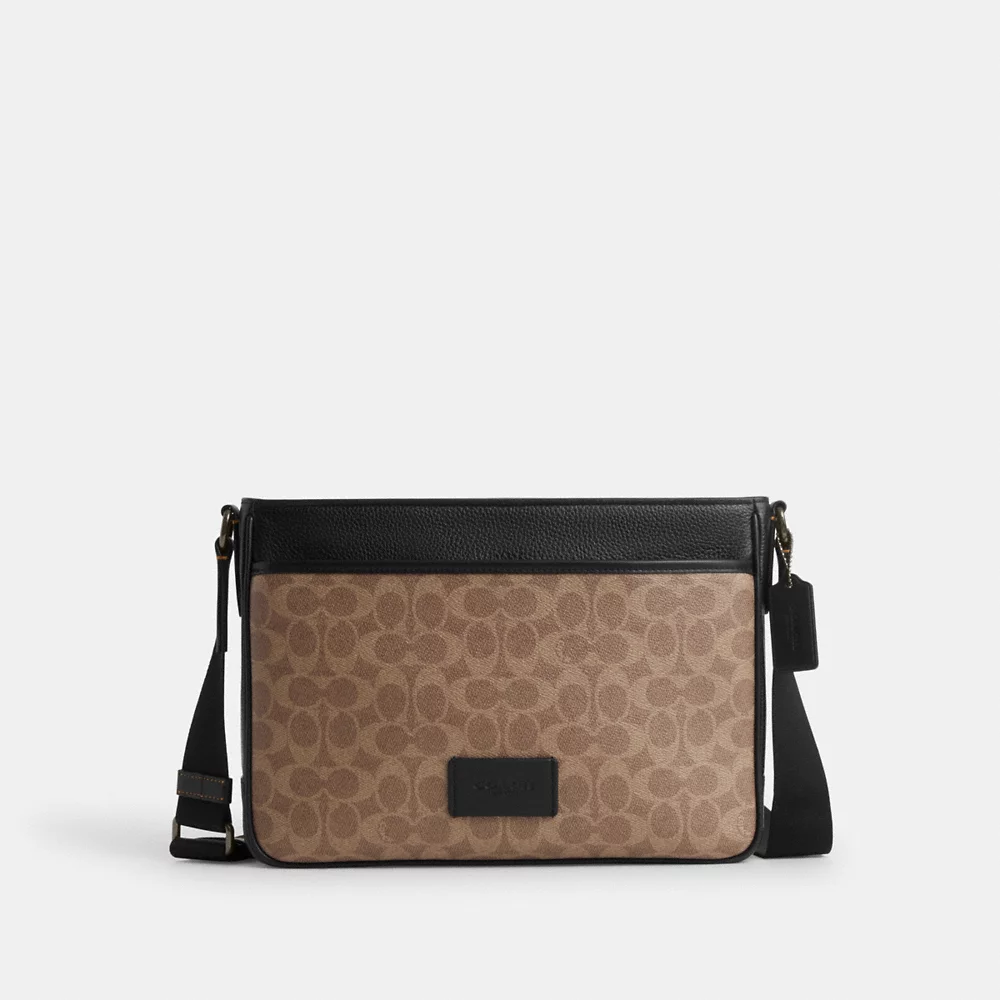 [INCOMING ETA END NOV 2024]  COACH Men District Crossbody Bag In Signature Canvas In Tan Black (CV761)