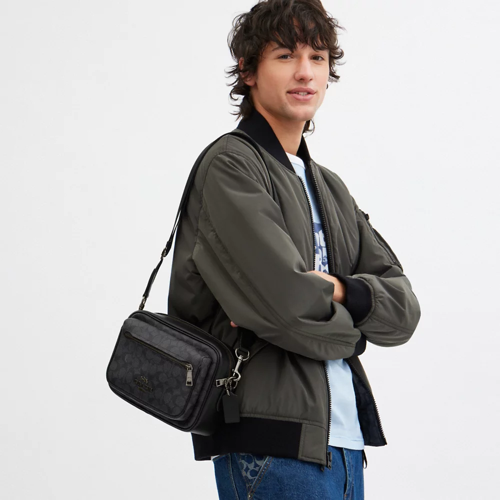 [INCOMING ETA 30 DAYS] COACH Men Elias Crossbody In Signature Canvas In Charcoal Black (CZ401)