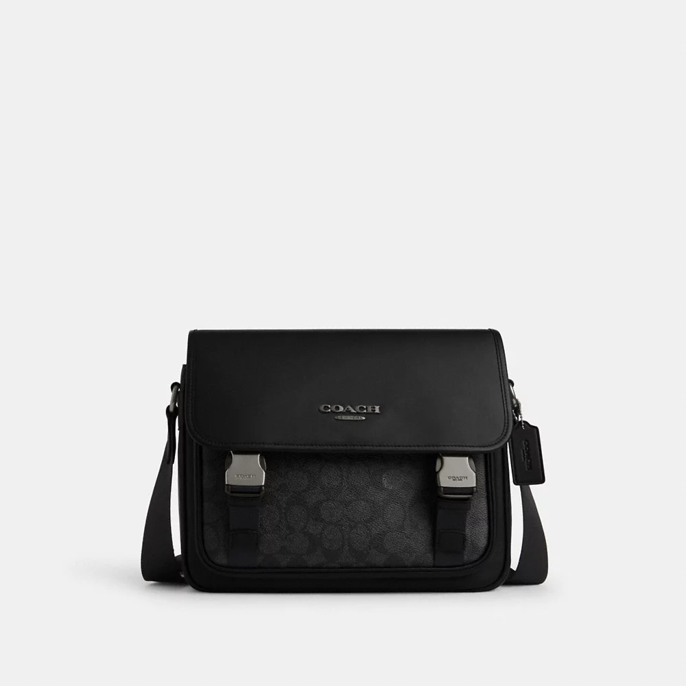 [INCOMING ETA END 30 DAYS] COACH Men Racer Messenger Bag In Signature Canvas In Charcoal Black (CT716)