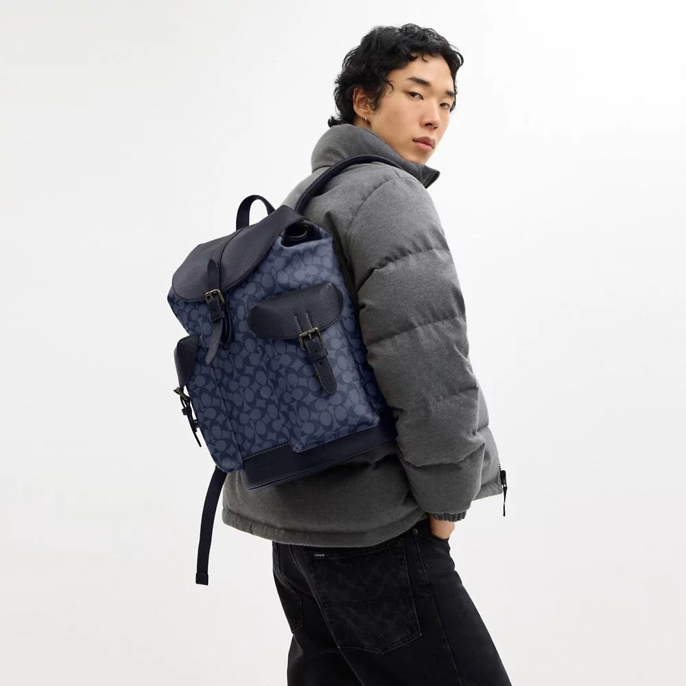 [INCOMING ETA AFTER RAYA] COACH Men Warner Backpack In Signature Canvas in Denim/Midnight Navy (CW211)